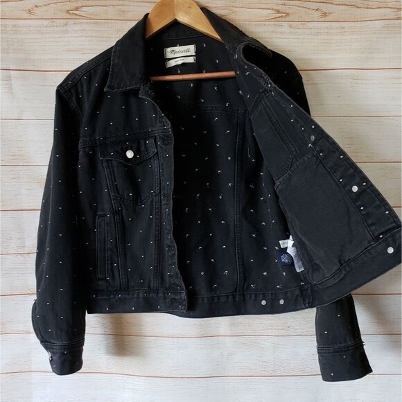 Madewell The Boxy Crop Black Denim Jean Jacket Metallic Dot Edition Women's XS - Picture 9 of 13